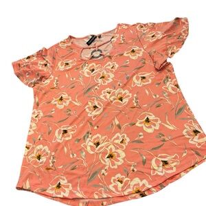 Zoe + Phoebe Gold Floral Print Top Short Sleeve Womens Size Medium Silver Decor